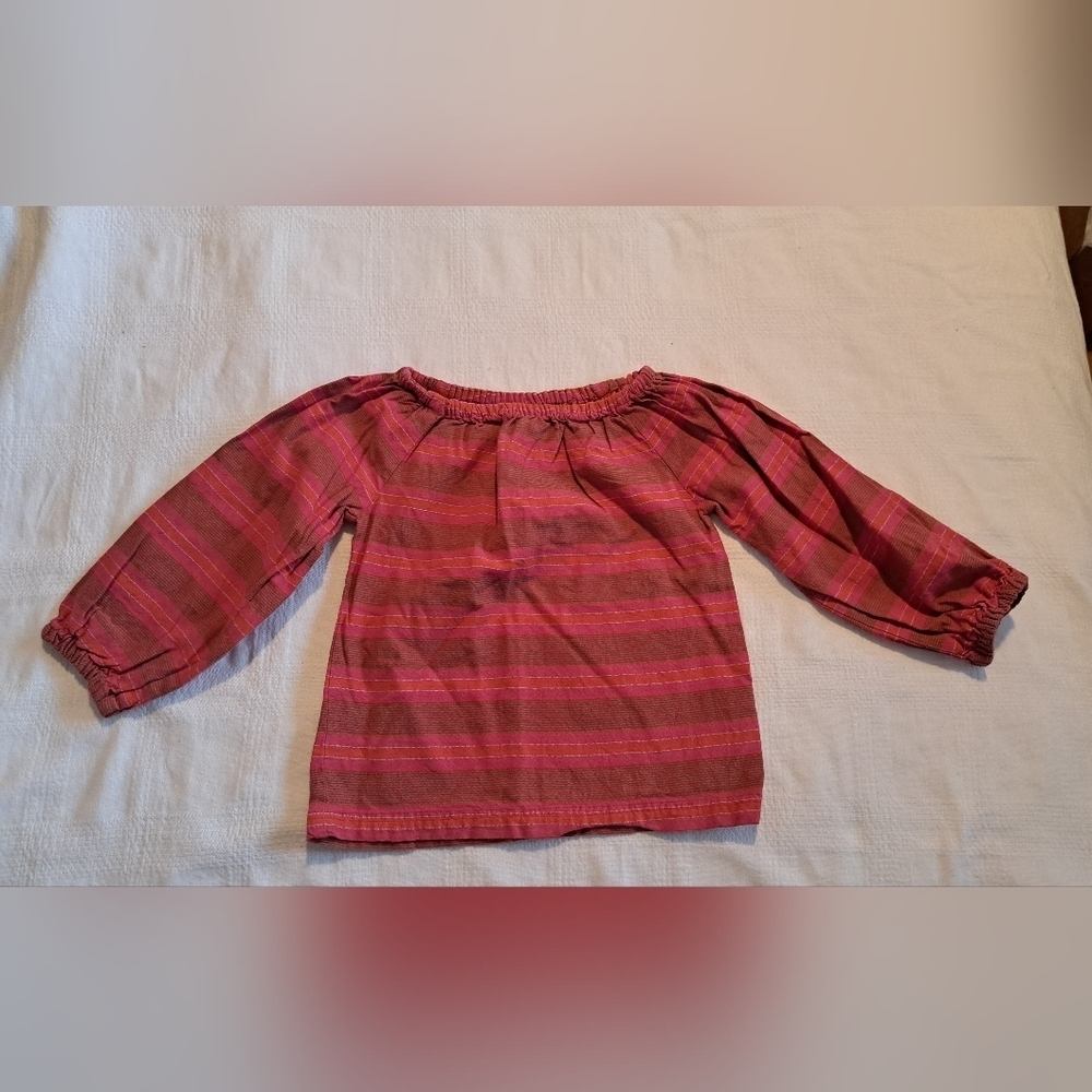 Peek girls size Small or 4-5 long sleeve blouse, pink, orange, green stripe vguc